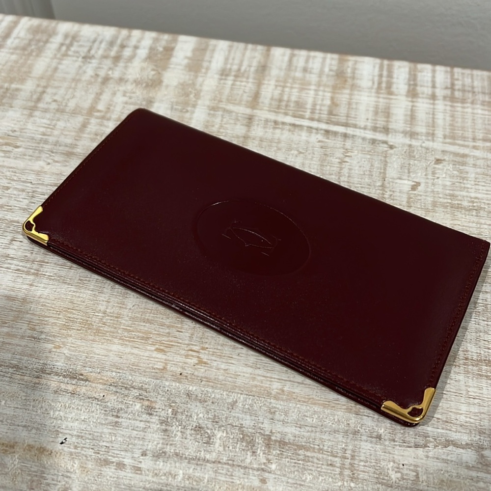 Cartier Long Burgundy Leather Wallet with Gold Accents, Must De Cartier EUC - Picture 4 of 7